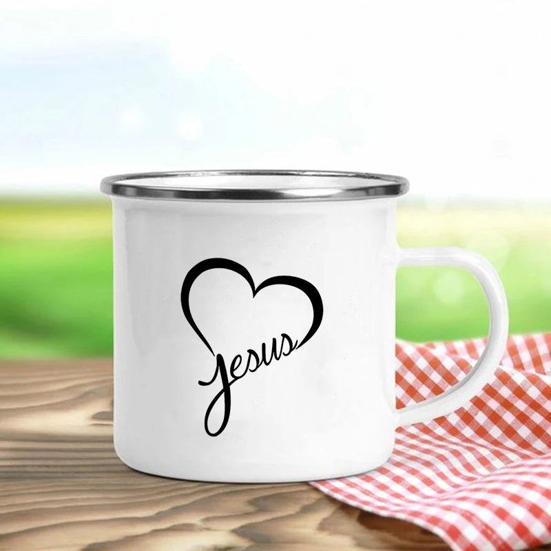 Jesus Is God Enamel Mug – Vintage Christian Coffee Cup with Inspirational Faith Designs