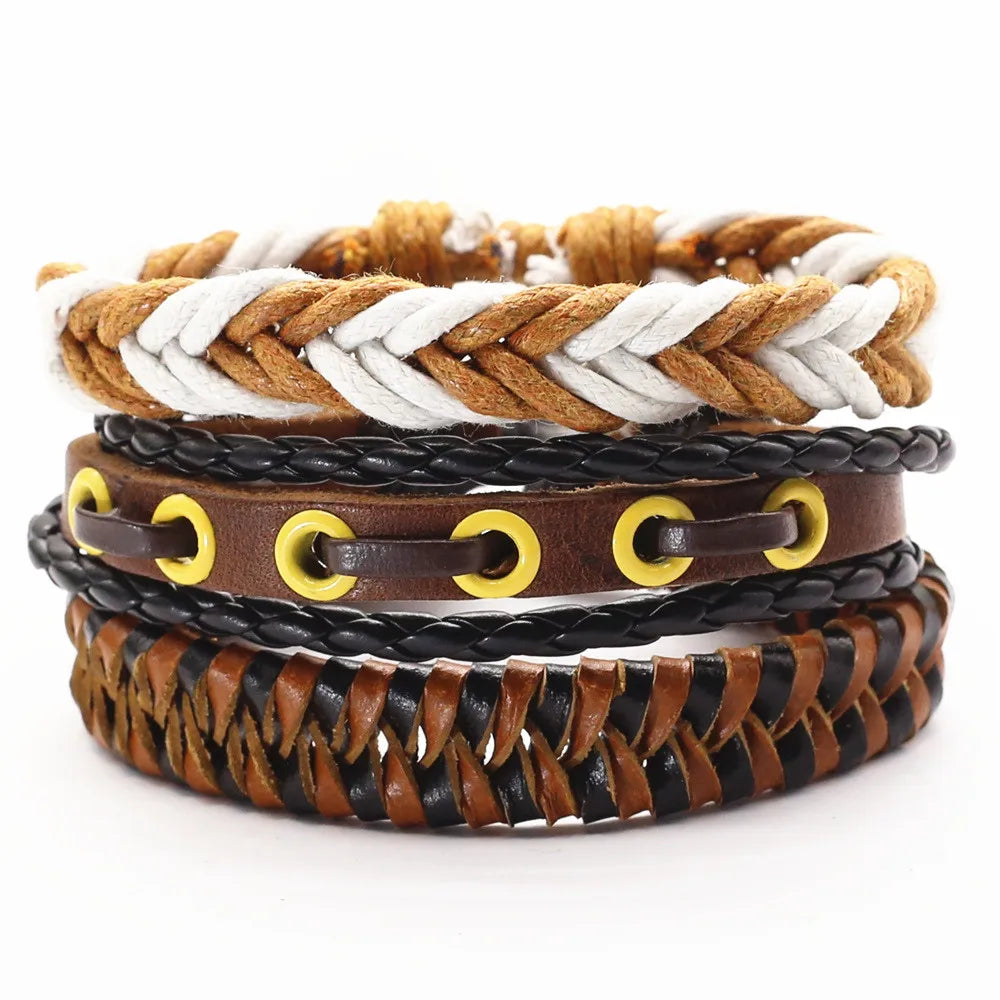 3 Pc Leather Bracelet Set