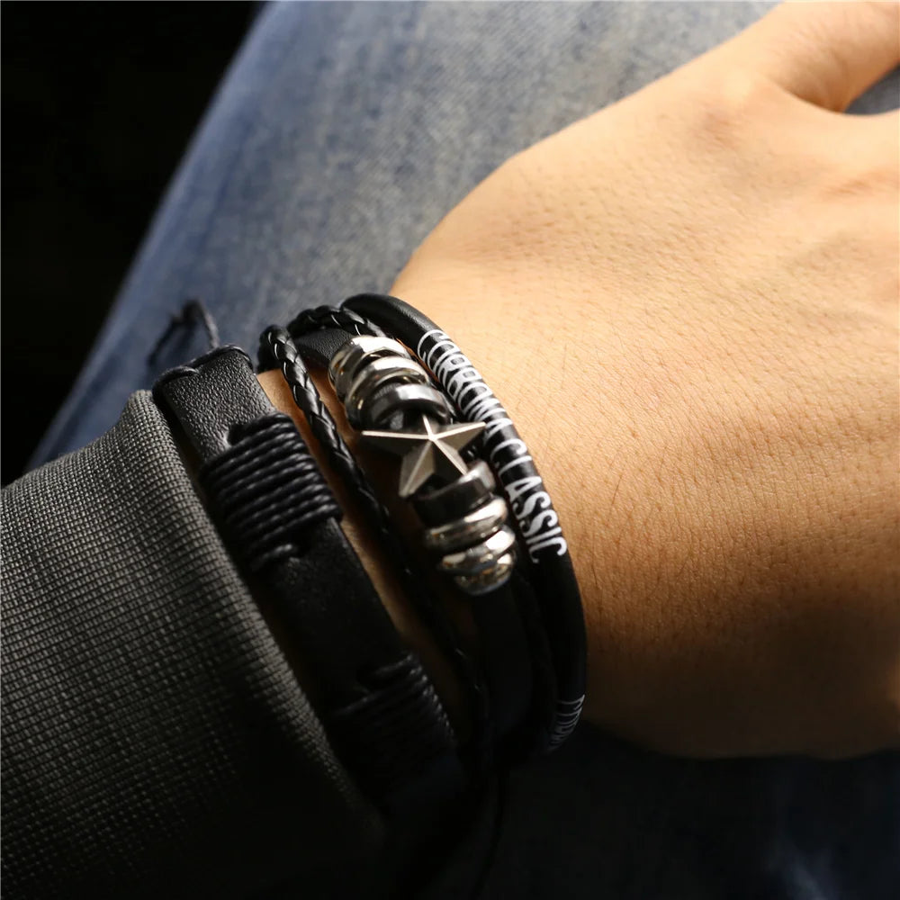 3 Pc Leather Bracelet Set