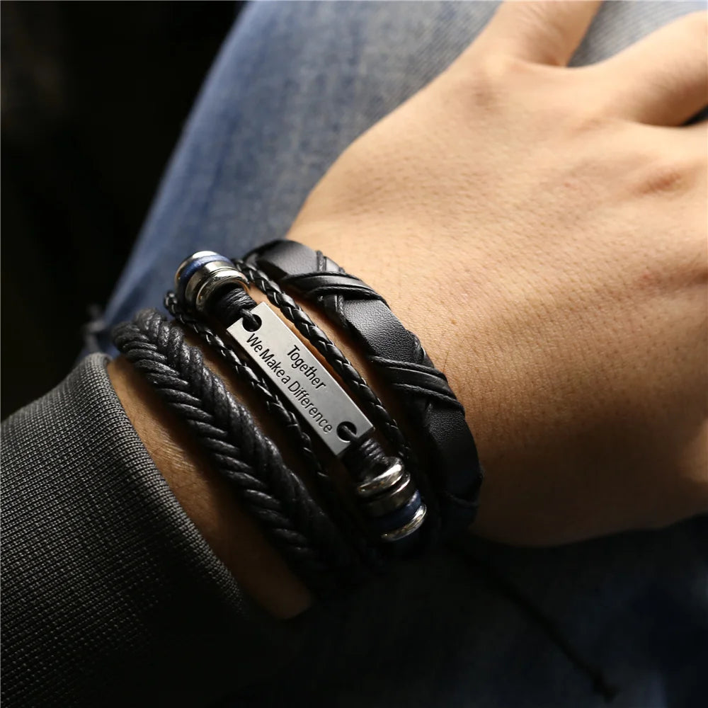 3 Pc Leather Bracelet Set