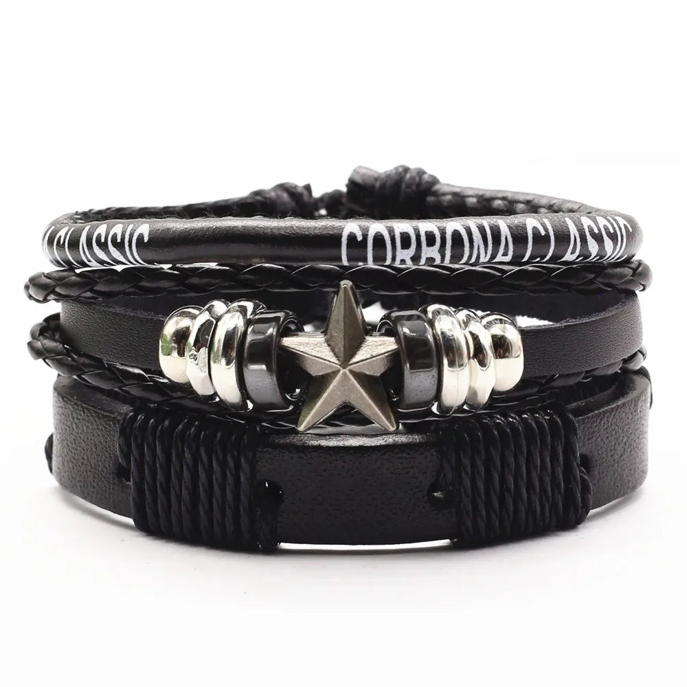 3 Pc Leather Bracelet Set