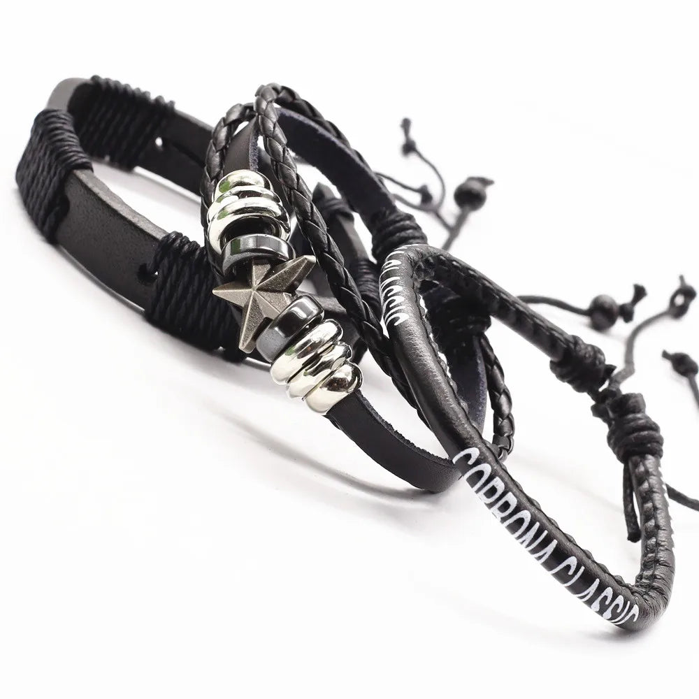 3 Pc Leather Bracelet Set