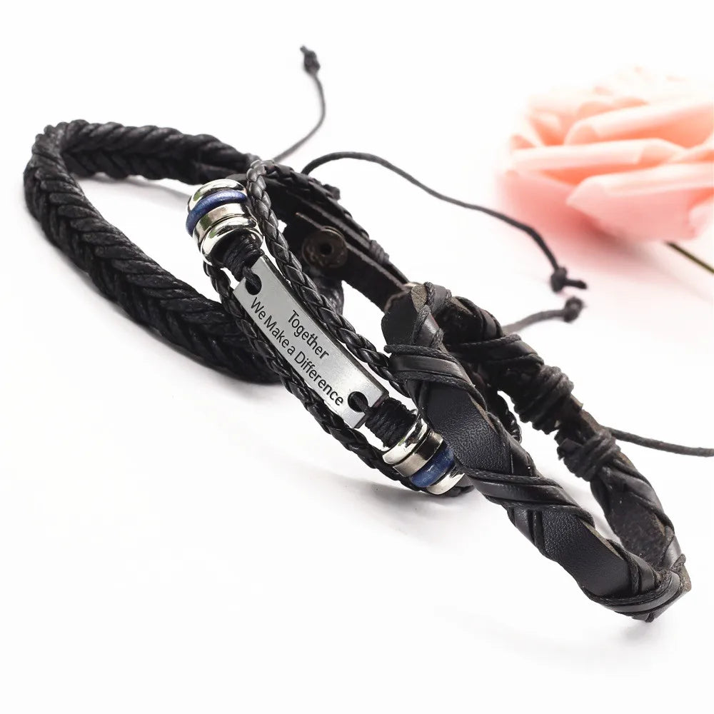 3 Pc Leather Bracelet Set