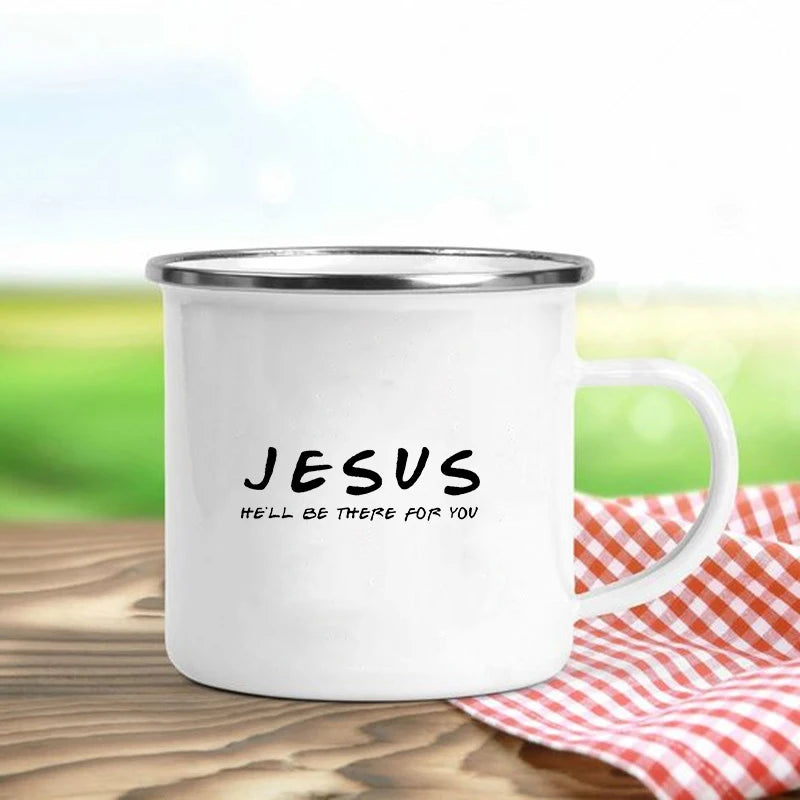 Jesus Is God Enamel Mug – Vintage Christian Coffee Cup with Inspirational Faith Designs