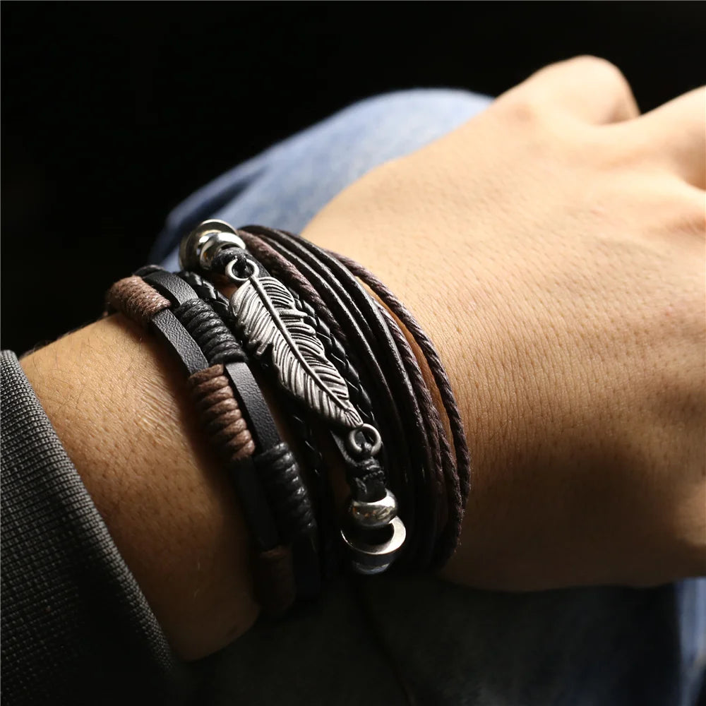 3 Pc Leather Bracelet Set