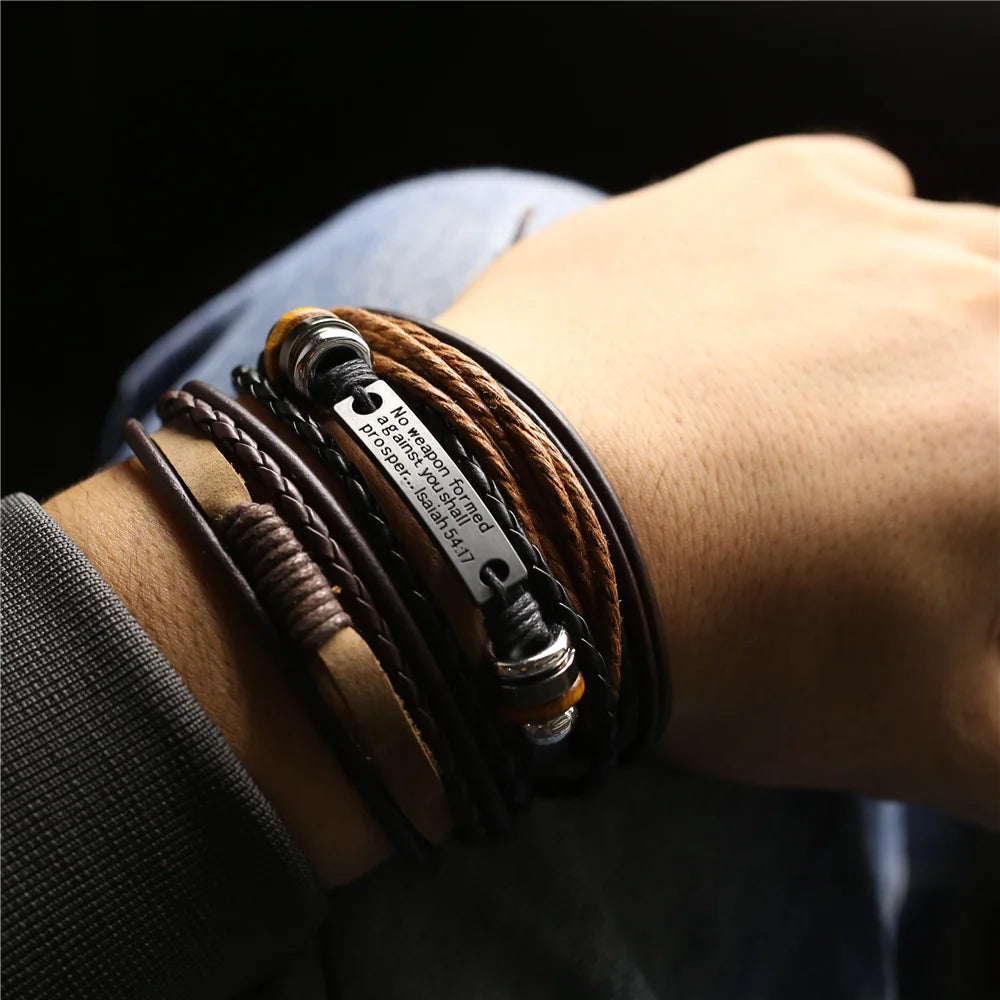 3 Pc Leather Bracelet Set