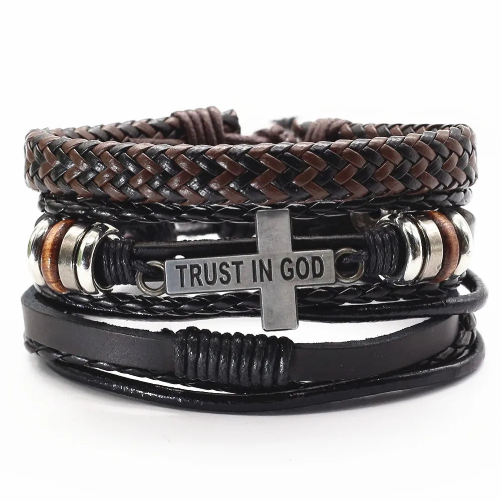 3 Pc Leather Bracelet Set