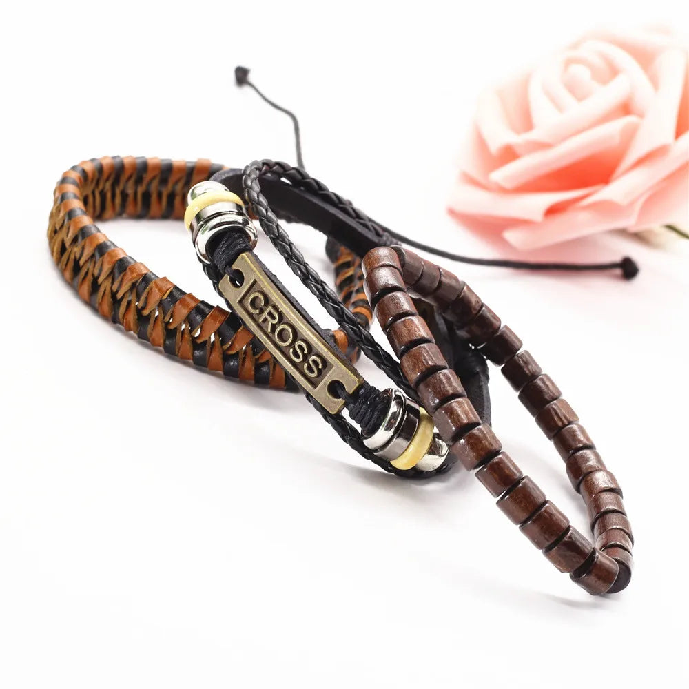 3 Pc Leather Bracelet Set