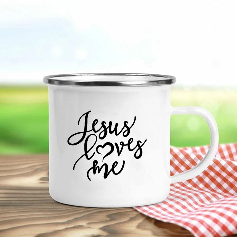 Jesus Is God Enamel Mug – Vintage Christian Coffee Cup with Inspirational Faith Designs
