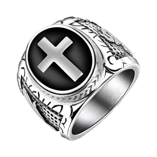 Intricate European-Style Cross Ring