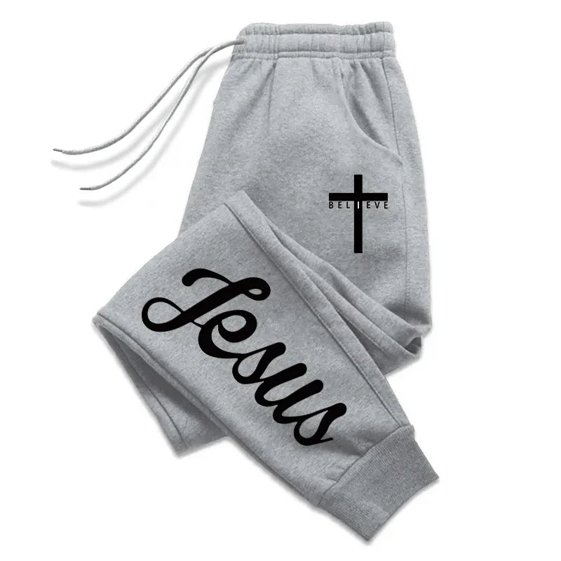Grey Jesus Believe Cross Sweatpants