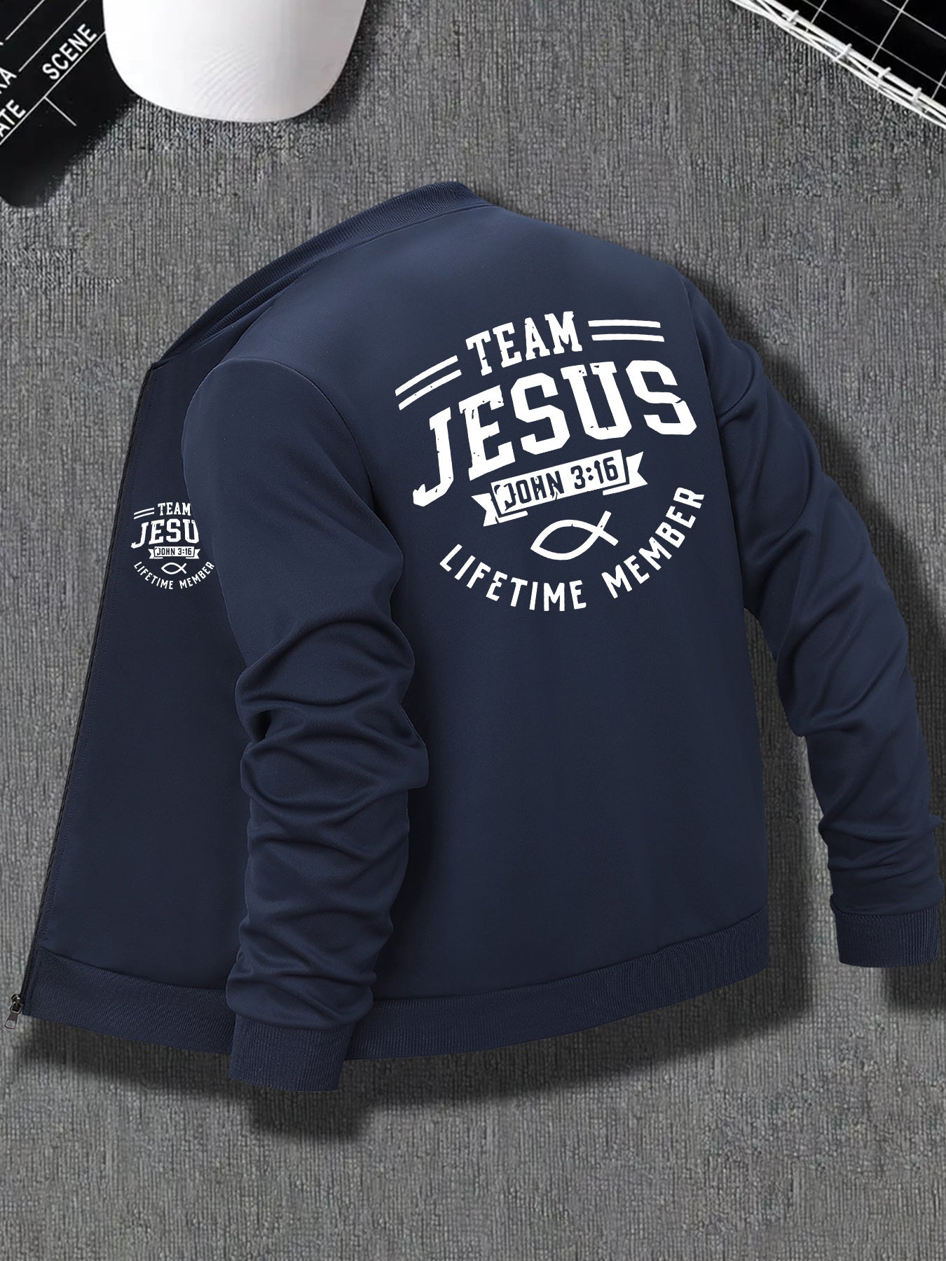 Men's Navy Blue Team Jesus Zip-Up Jacket