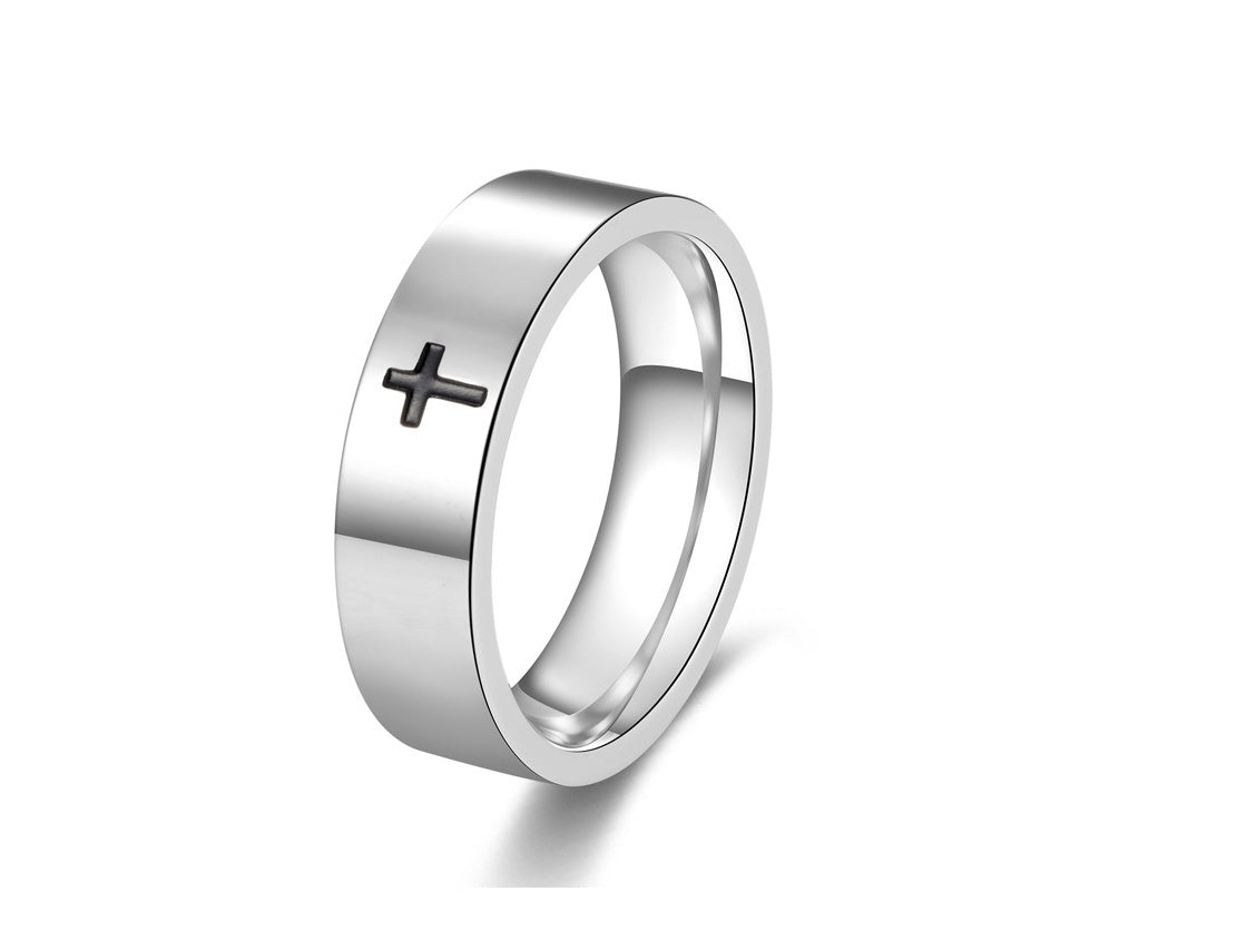 Men's Titanium Steel Black Cross Ring
