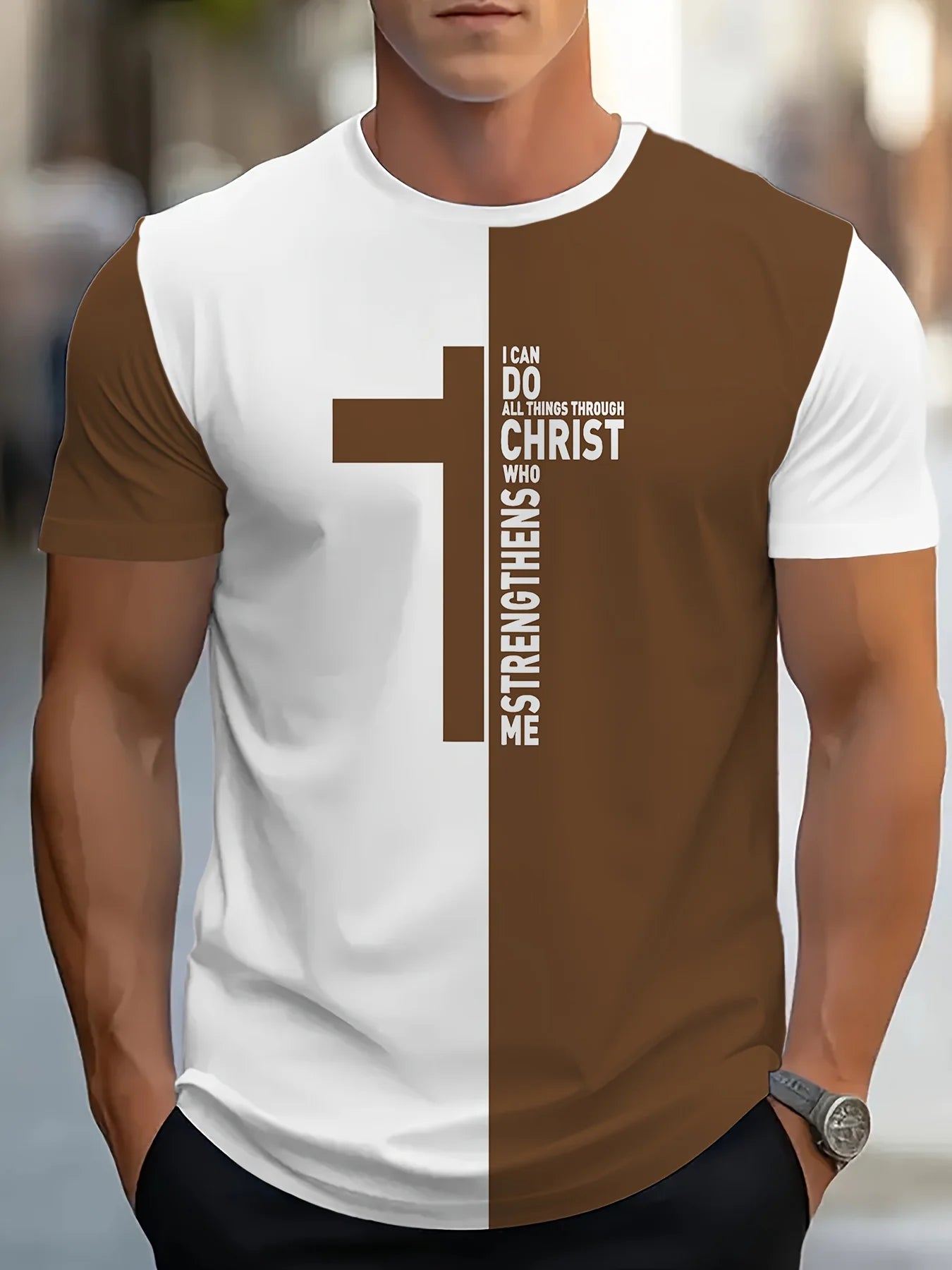 Men's Two-Tone Christian Graphic Cross T-shirt