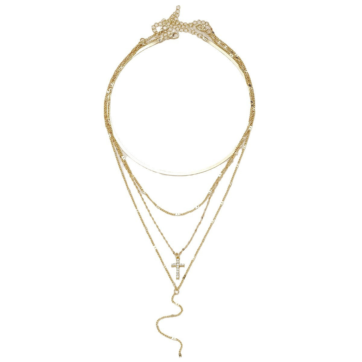Multi-layer Chain with a Cross Necklace