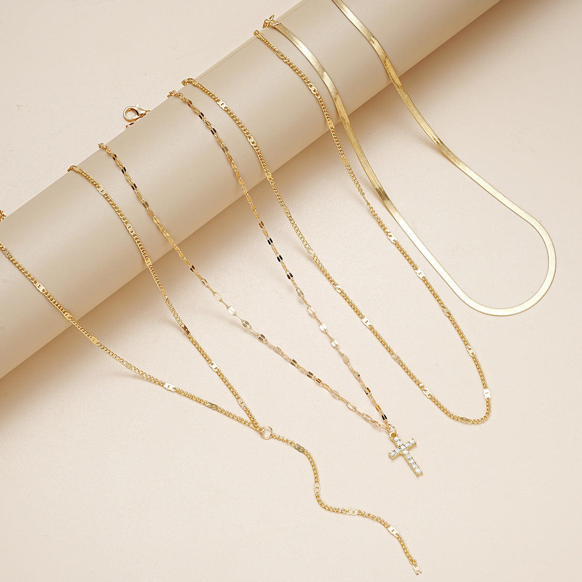 Multi-layer Chain with a Cross Necklace