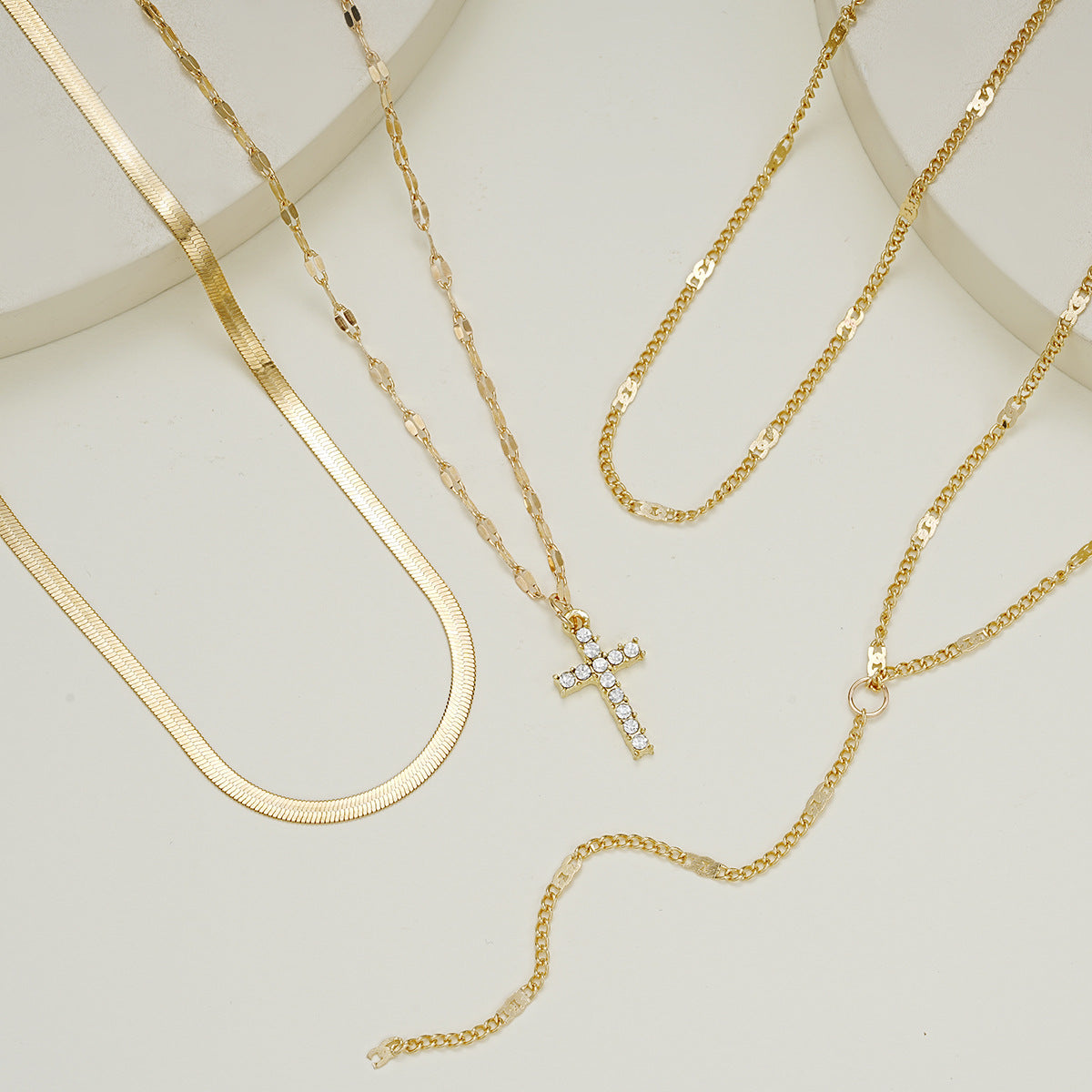 Multi-layer Chain with a Cross Necklace