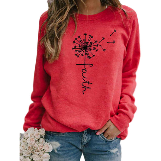 Red Faith Round Neck Long Sleeve Shirt