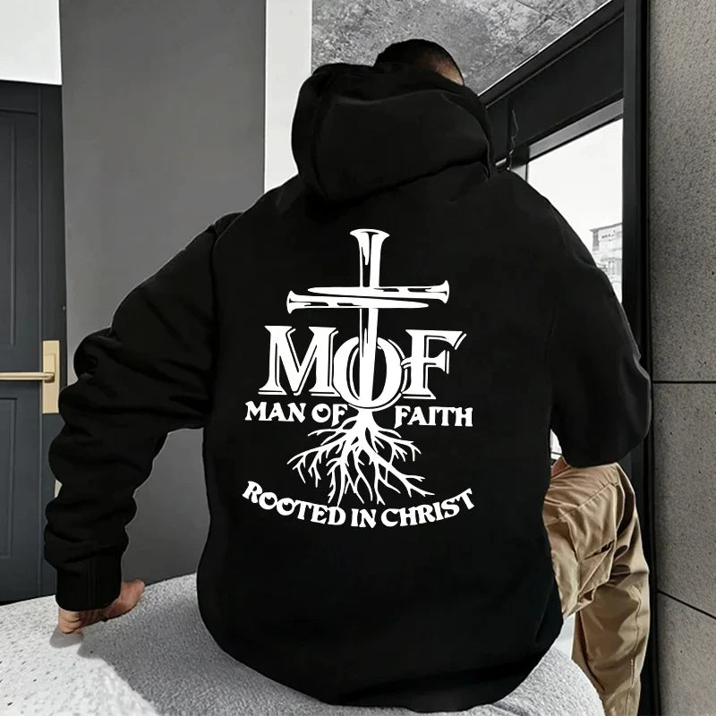 Man of Faith Christian Hoodie for Men – Inspirational Faith Sweatshirt, Warm Fleece Pullover