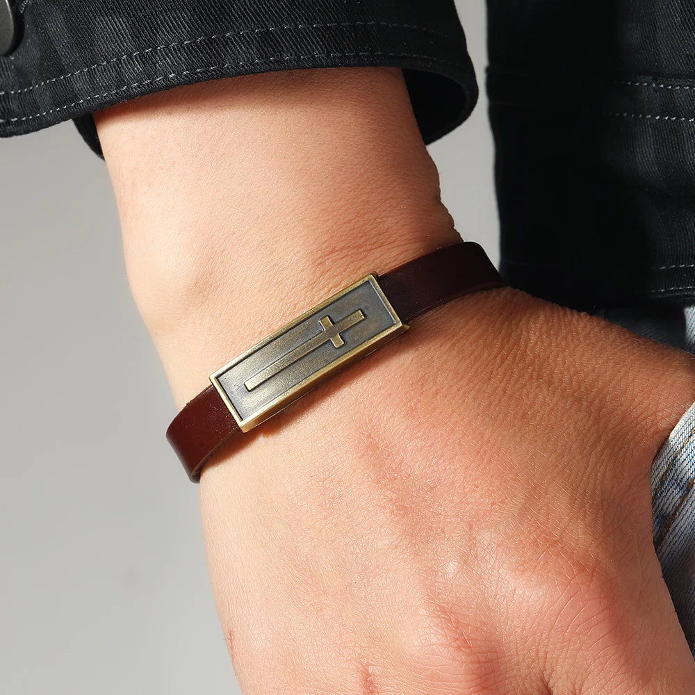 Leather Vintage Cross Bracelet for Men