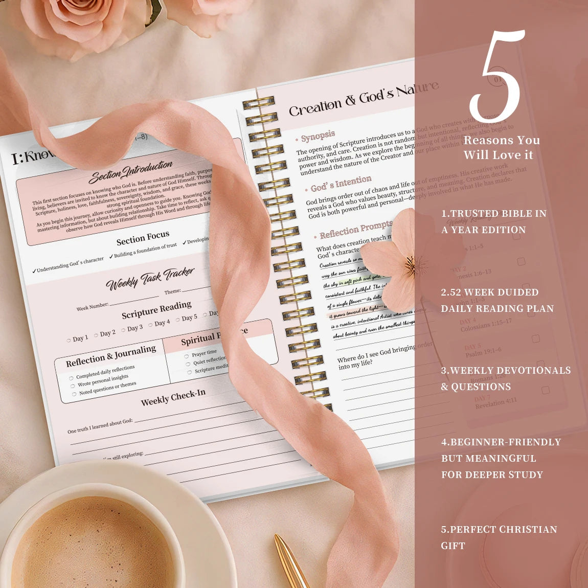 52-Week Bible Study Journal for Women – Spiral-Bound Faith Planner
