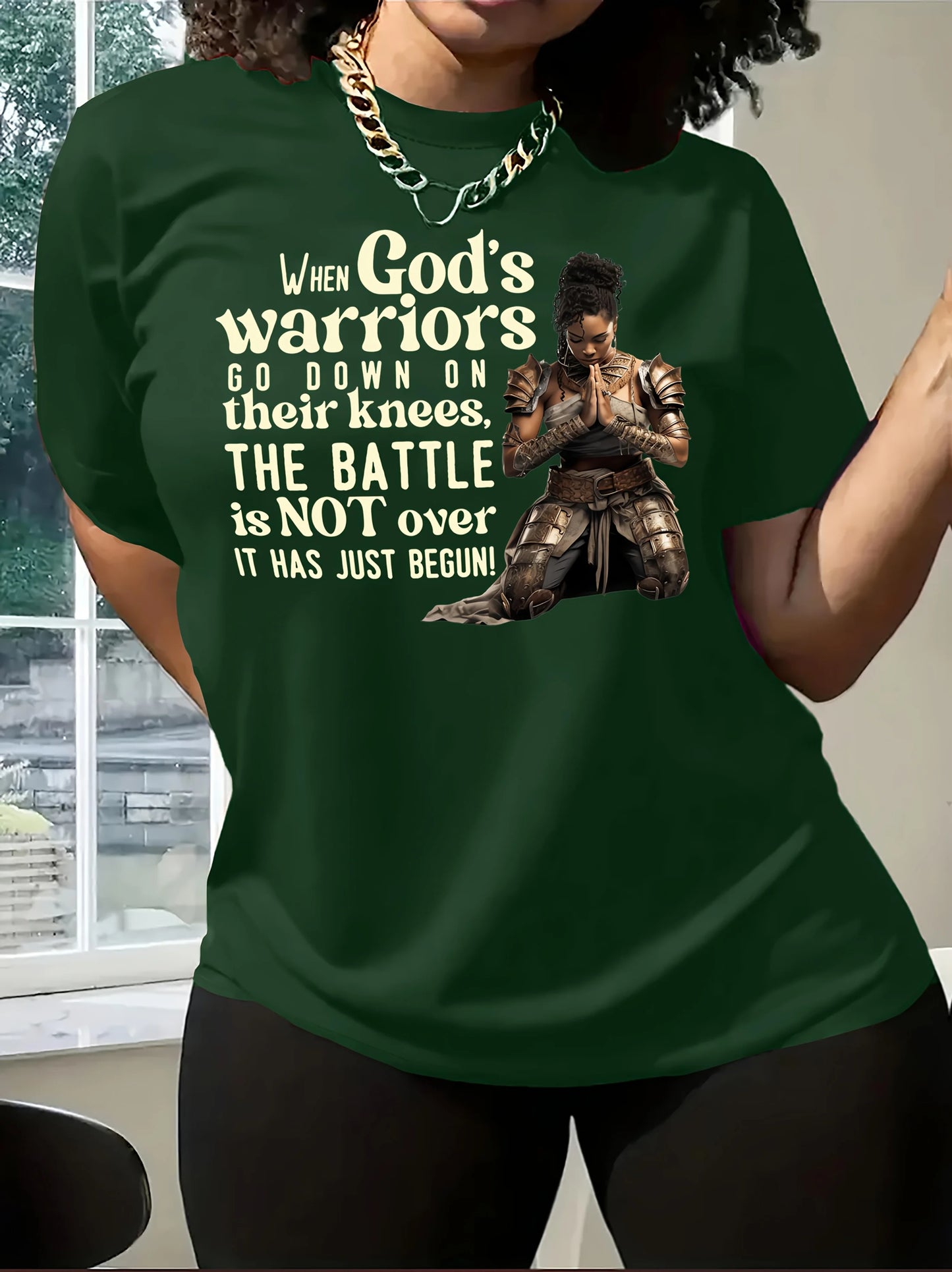 When God’s Warriors Go Down on Their Knees T-Shirt – Inspirational Christian Faith Tee for Women