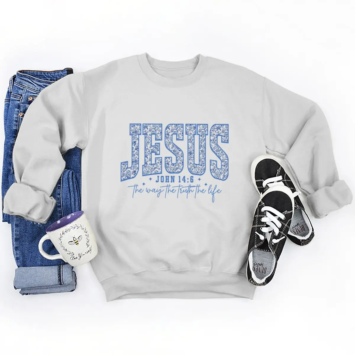 Jesus Is the Way, the Truth, the Life Sweatshirt – John 14:6 Christian Floral Pullover