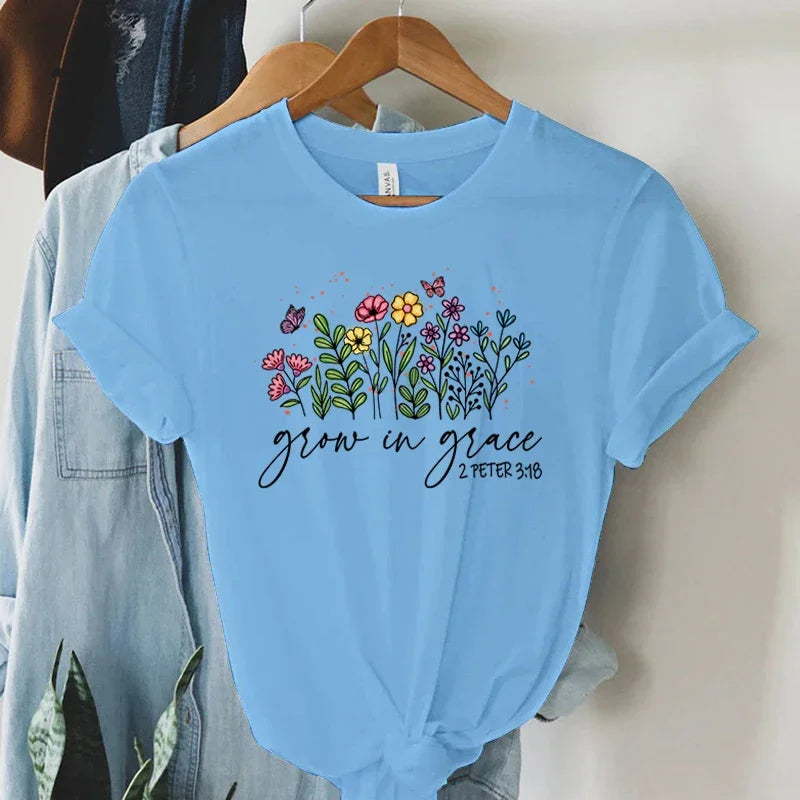 Floral Grow in Grace 2Peter 3:18 Tee