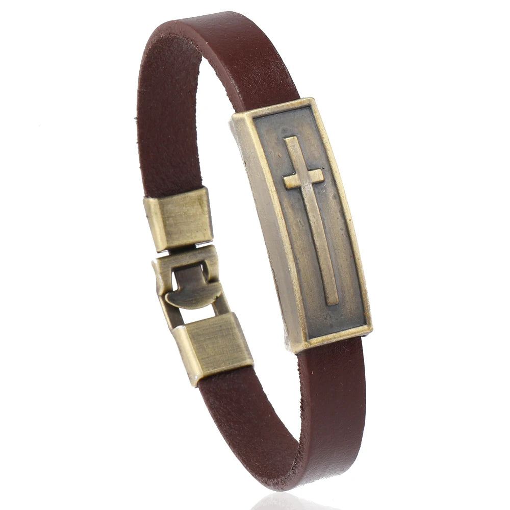 Leather Vintage Cross Bracelet for Men