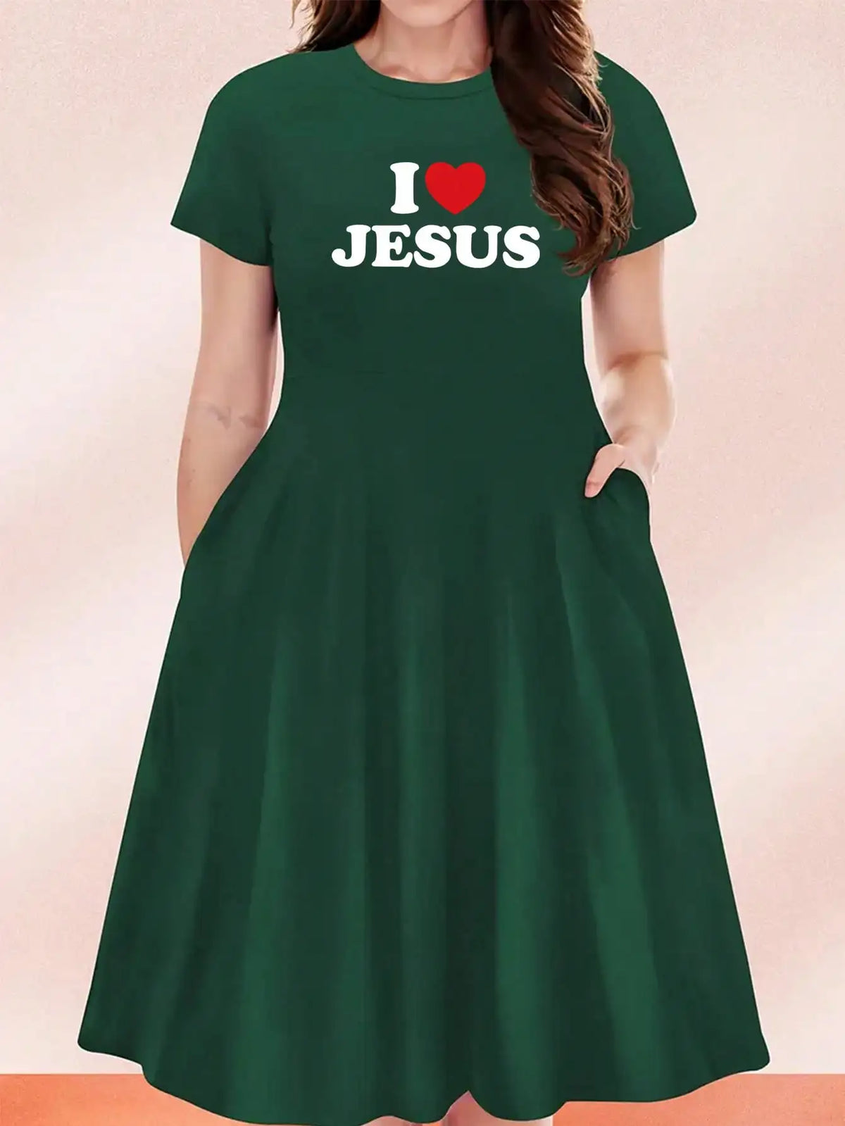 I Love Jesus Printed Plus Size A-Line Dress