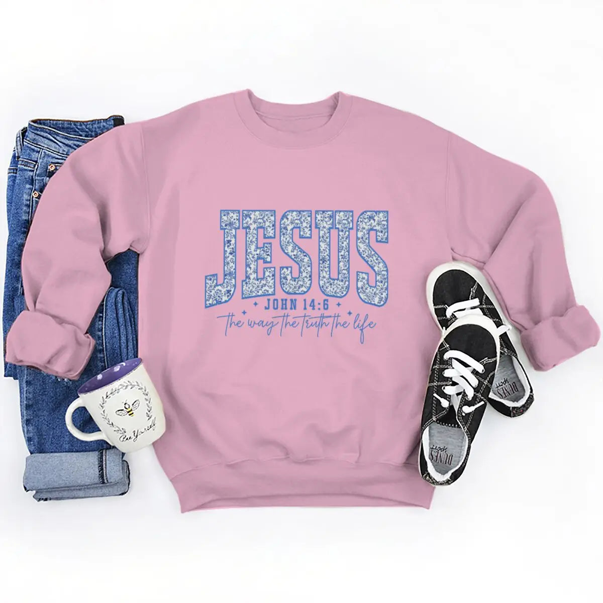 Jesus Is the Way, the Truth, the Life Sweatshirt – John 14:6 Christian Floral Pullover