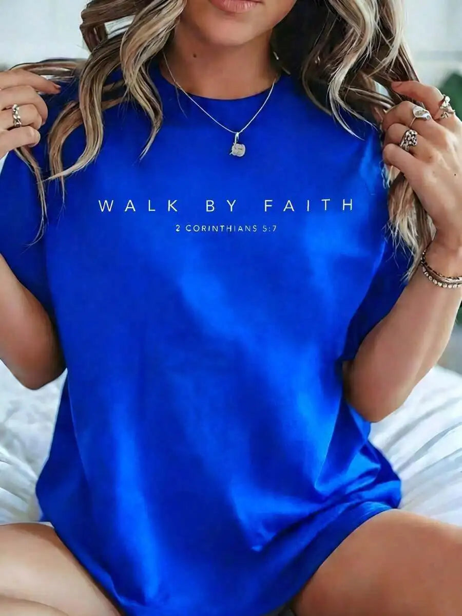 Walk by Faith Christian T-Shirt – 2 Corinthians 5:7 Inspirational Bible Verse Tee