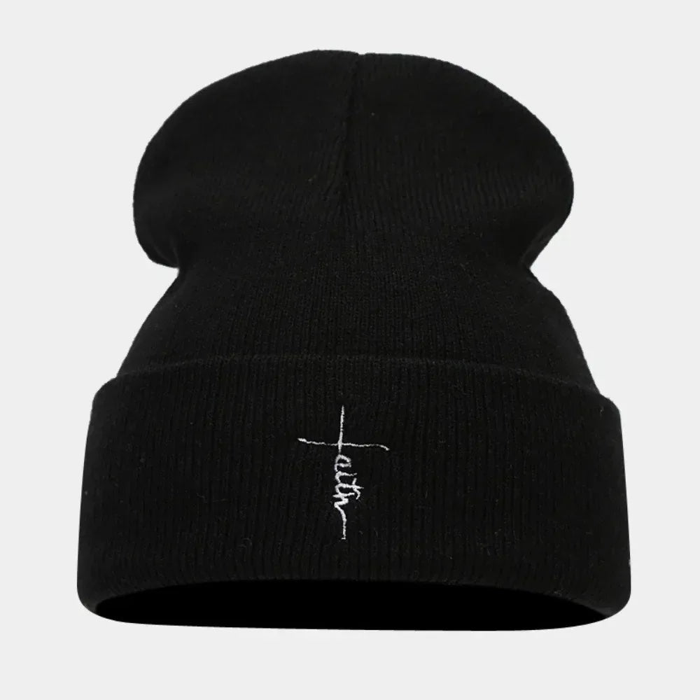 Embroidered Satin Lined Anti-Static Knit Faith Beanie - God Cloth