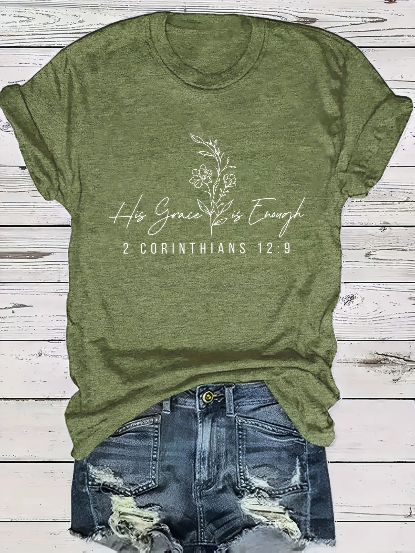 His Grace is Enough Women's Tee - Floral Bible Verse Graphic