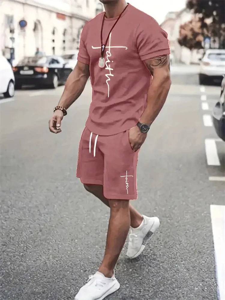 Men’s Faith Cross T-Shirt & Shorts Set – 2-Piece Christian Summer Outfit | God Cloth