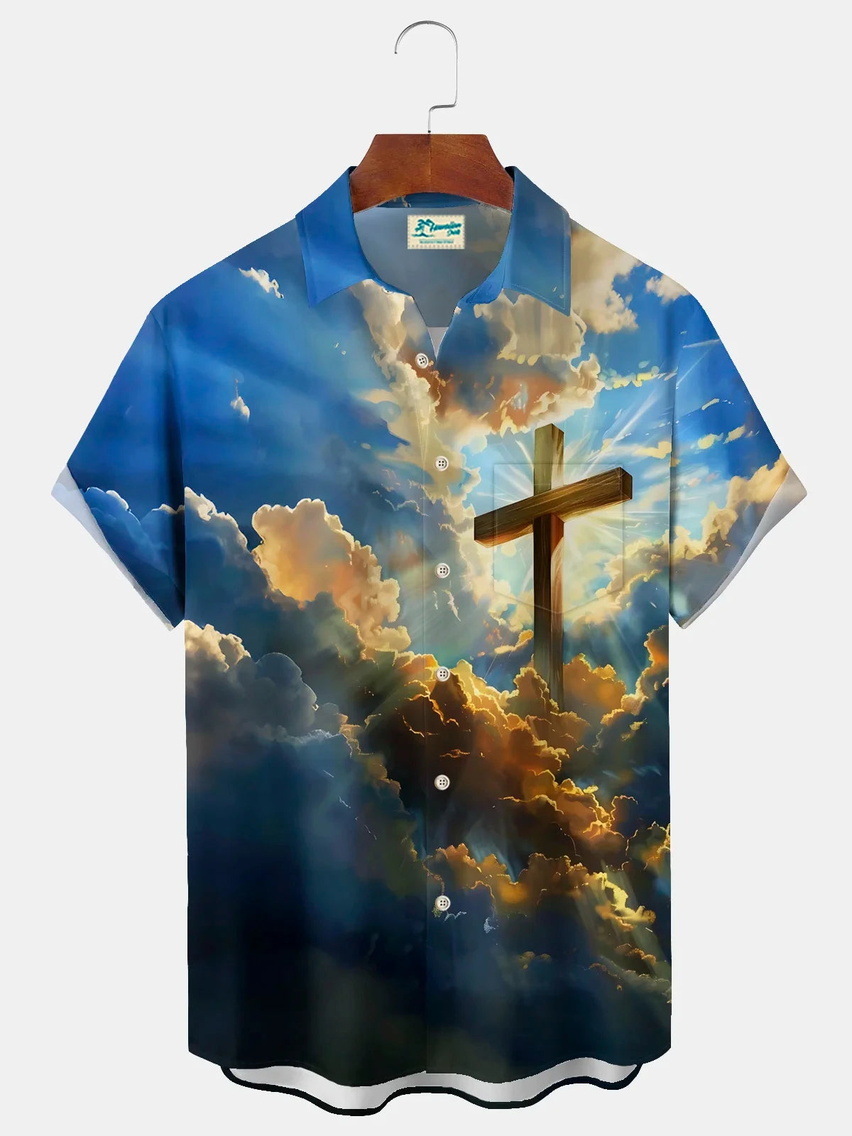 Artistic Cross Button-Up Hawaiian Shirt | Christian Men's Summer Shirt