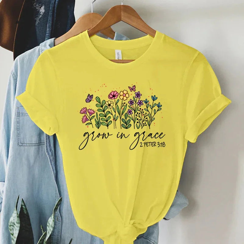 Floral Grow in Grace 2Peter 3:18 Tee