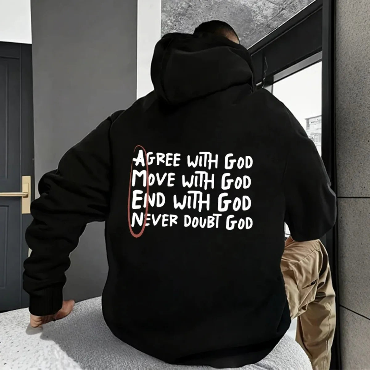 Never Doubt God Christian Hoodie – Inspirational Faith Pullover Sweatshirt for Men