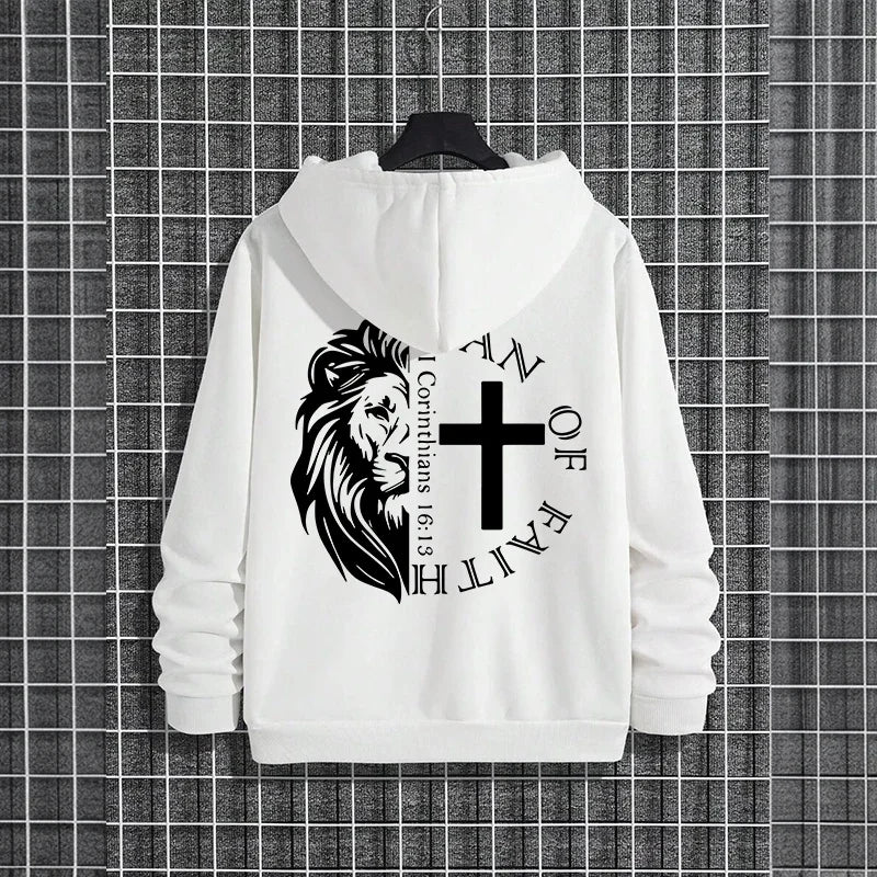 Men’s Jesus Christ Lion Graphic Hoodie – Man of Faith Christian Sweatshirt