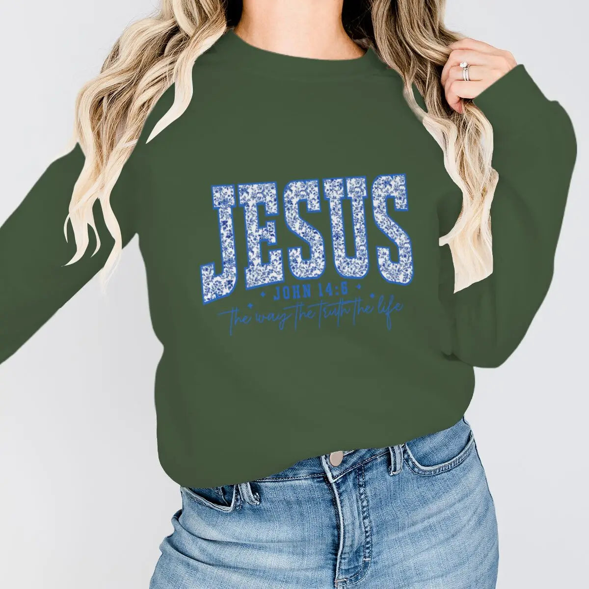 Jesus Is the Way, the Truth, the Life Sweatshirt – John 14:6 Christian Floral Pullover