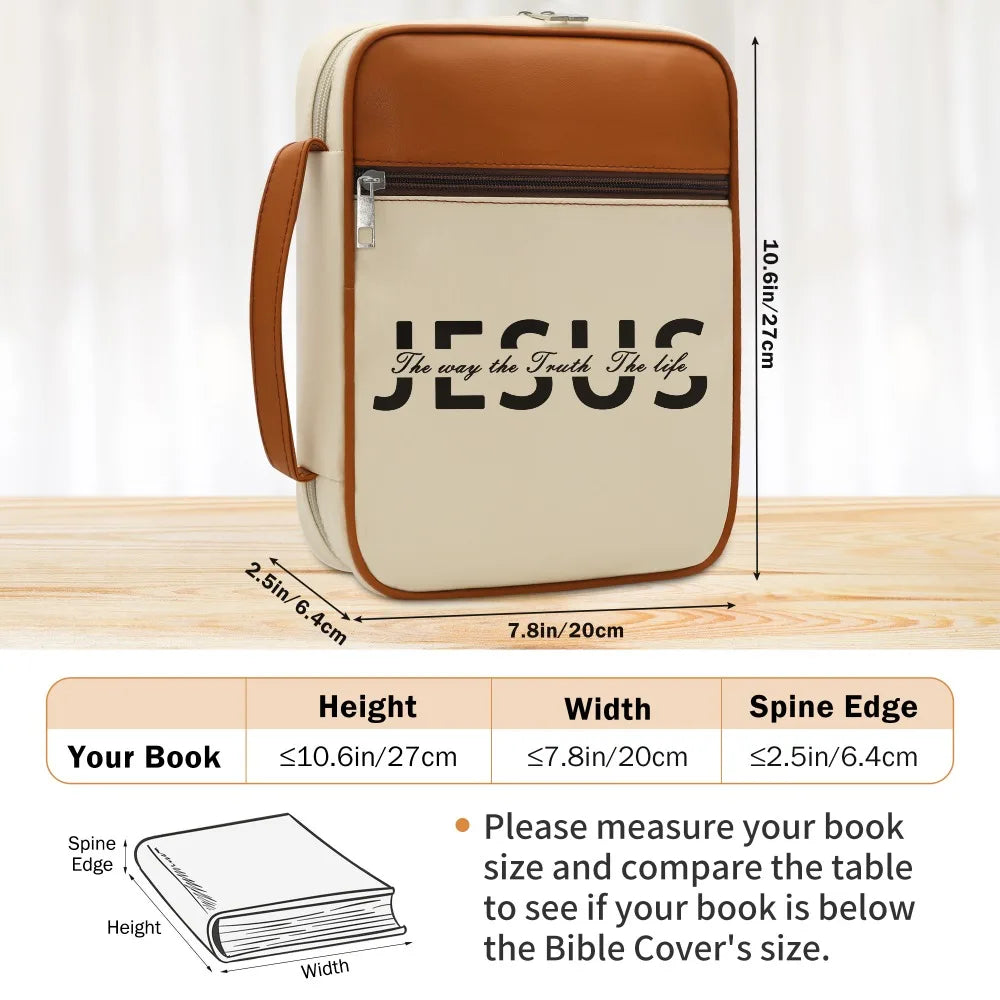 Christian Bible Cover with Handle – "Jesus The Way, The Truth, The Life" Zipper Bible Case Organizer