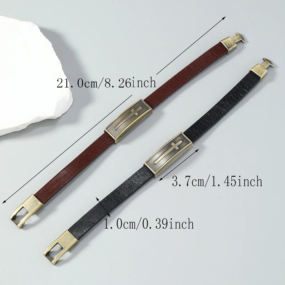 Leather Vintage Cross Bracelet for Men