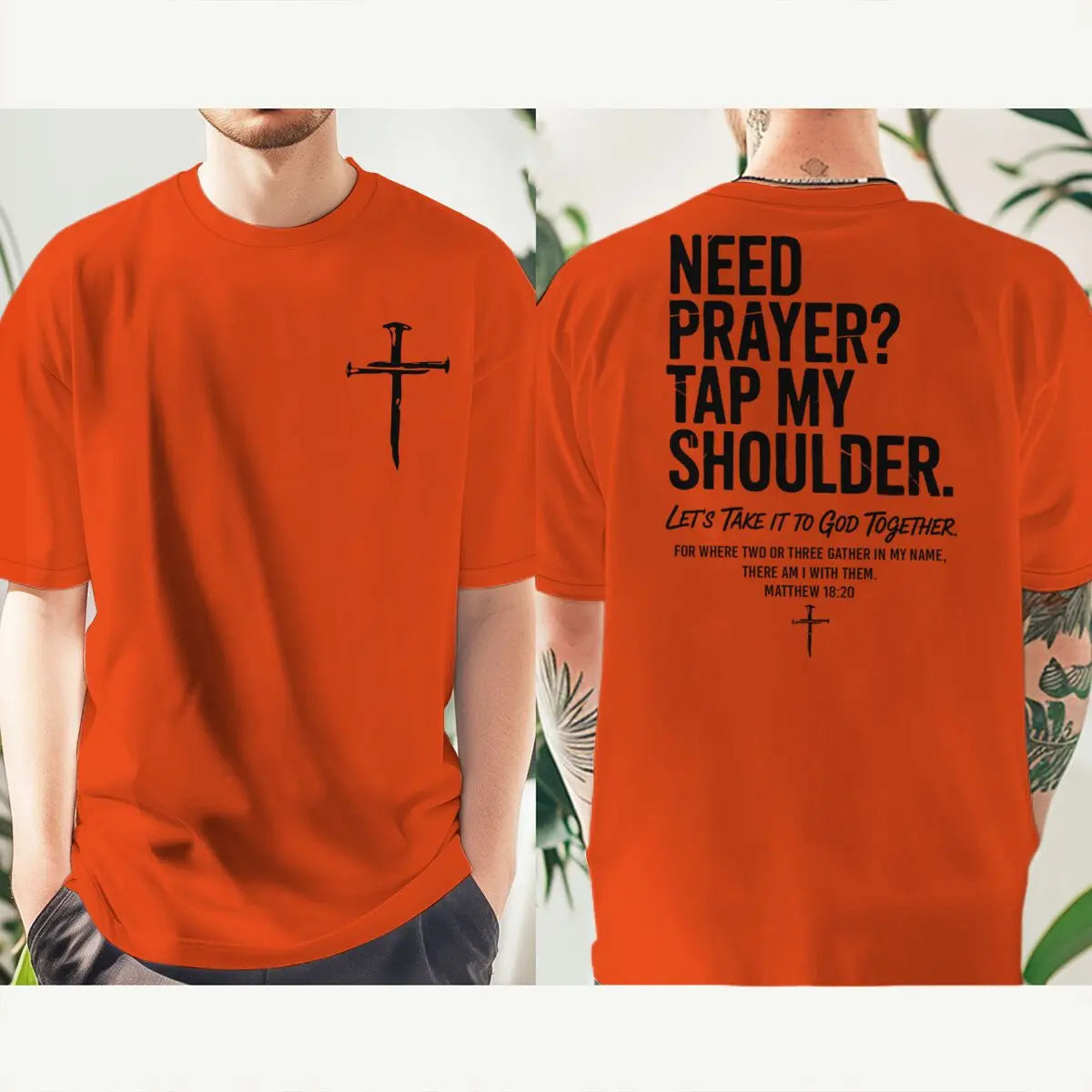 Need Prayer? Tap My Shoulder Christian T-Shirt | Unisex Faith Graphic Cross Tee