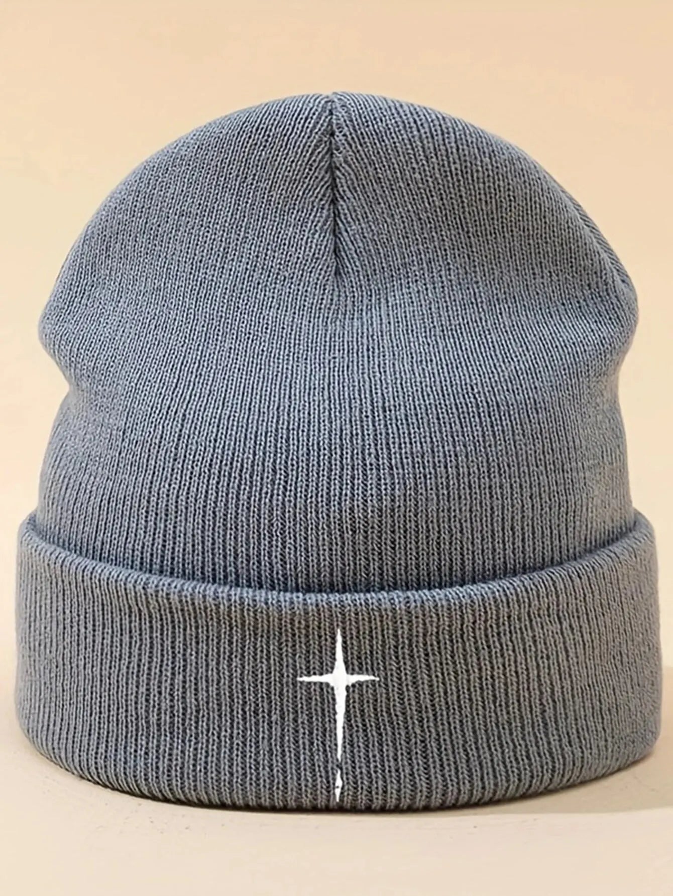 Embroidered Cross Knit Hat
