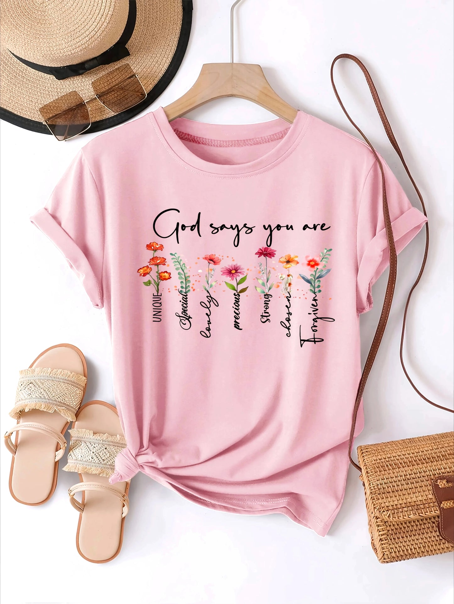 God Says You Are Floral Christian T-Shirt – Inspirational Women’s Faith Graphic Tee