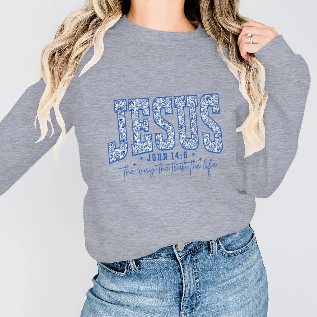 Jesus Is the Way, the Truth, the Life Sweatshirt – John 14:6 Christian Floral Pullover