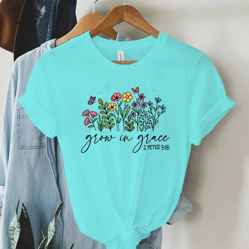 Floral Grow in Grace 2Peter 3:18 Tee