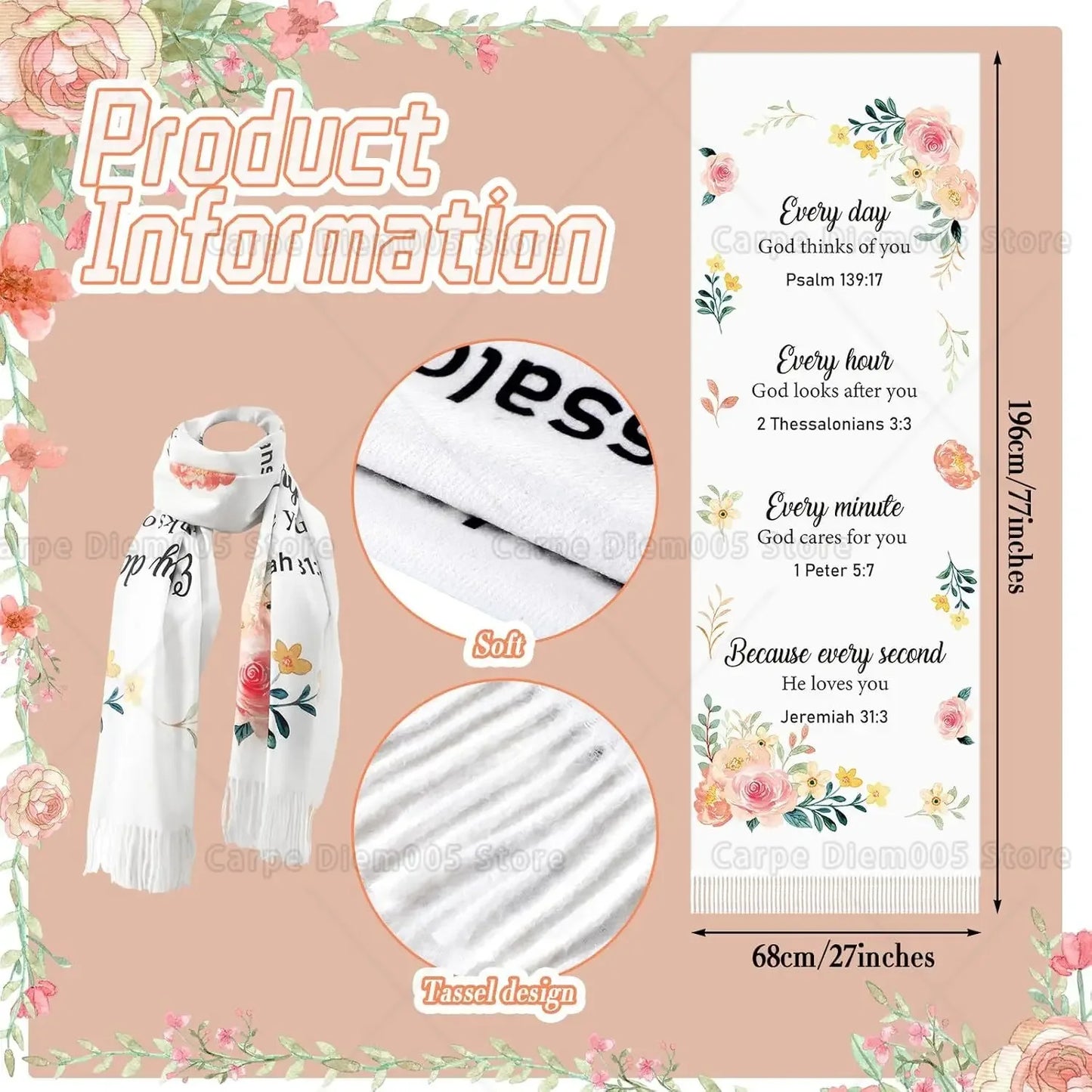 Floral Tassel Scripture Scarf - God Cloth