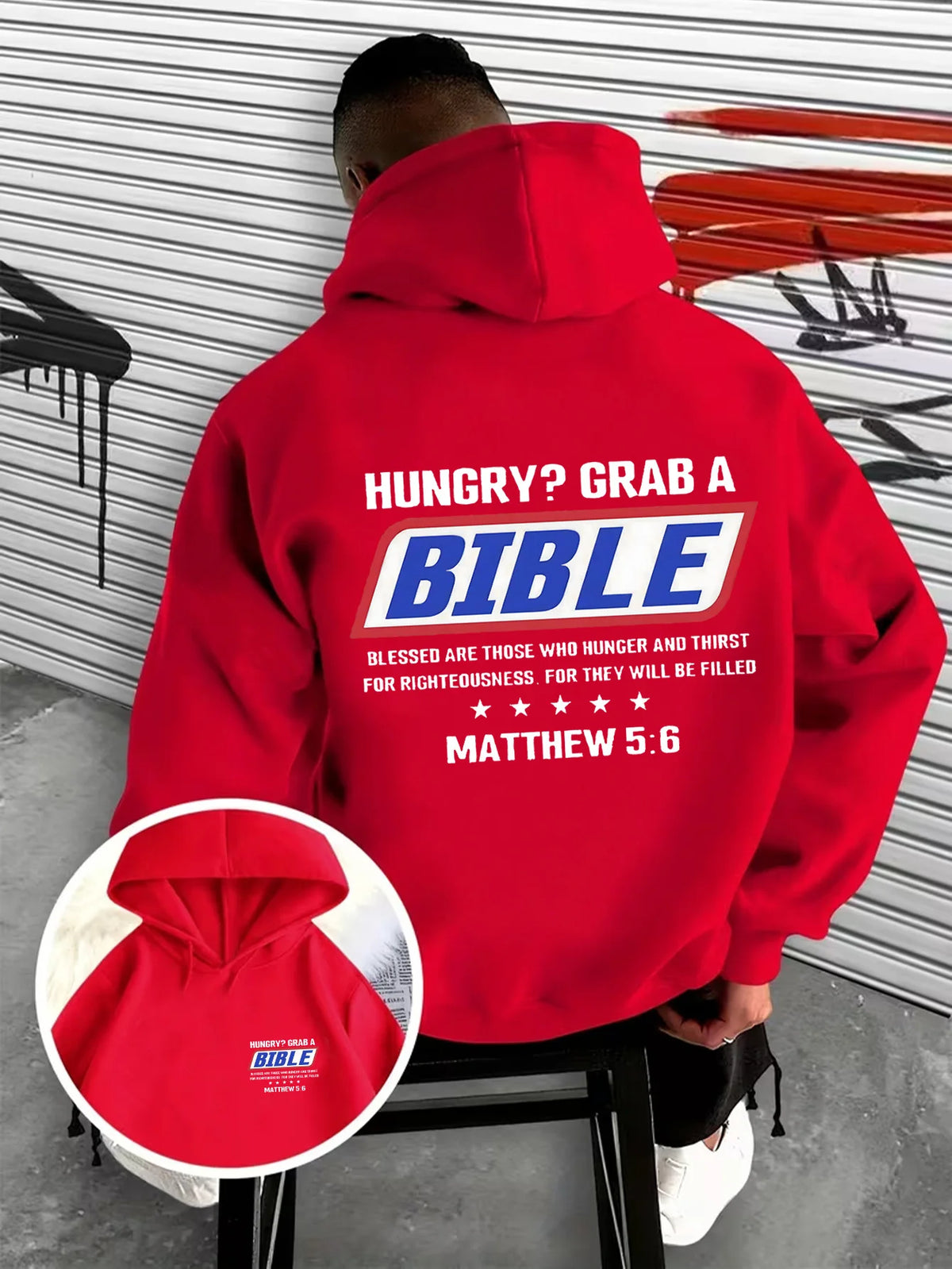 Hungry? Grab a Bible Christian Hoodie | Matthew 5:6 Graphic Sweatshirt
