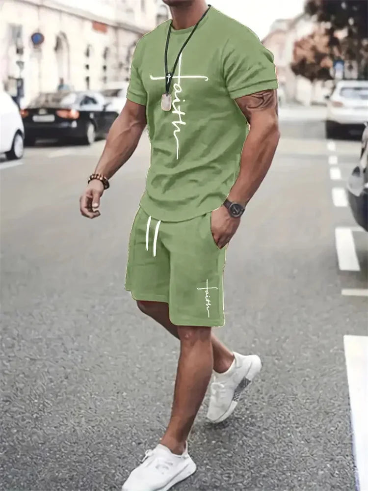 Men’s Faith Cross T-Shirt & Shorts Set – 2-Piece Christian Summer Outfit | God Cloth